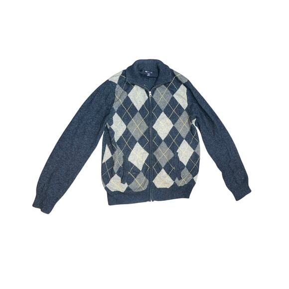 Gap Mens Sweater Cardigan Full Zip Argyle Wool Blend Large Academia Grandpa Core - Picture 1 of 4